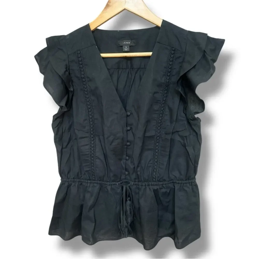 J.Crew - Women’s Black Flutter Sleeve Top Size Small